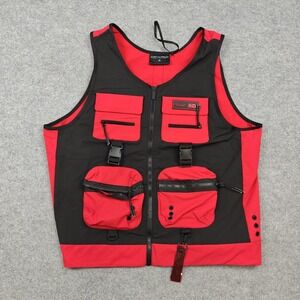 Supply & Demand Vest Mens XL Red Black Utility Full Zip Pockets Buckles Outdoor